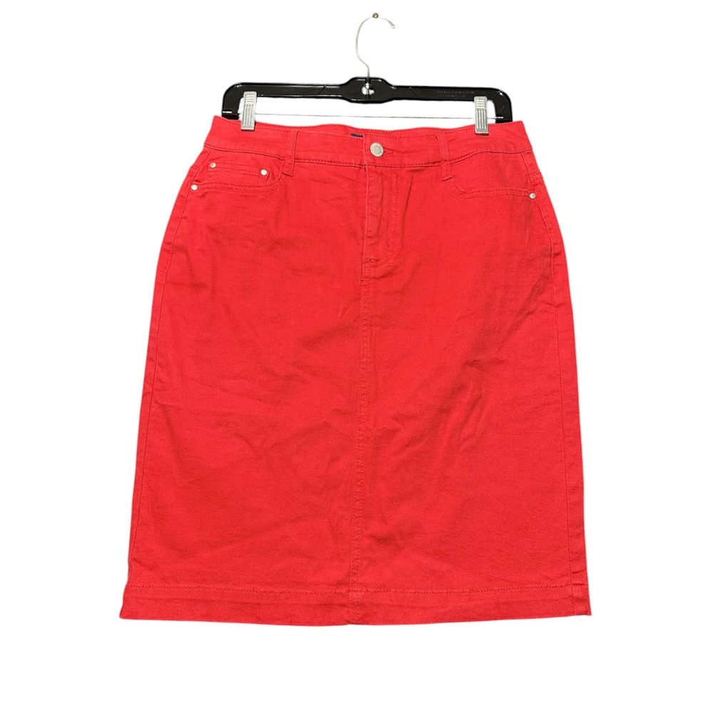 Charter Club Denim Skirt Women 4 Red Knee Length Stretch Casual 100053859